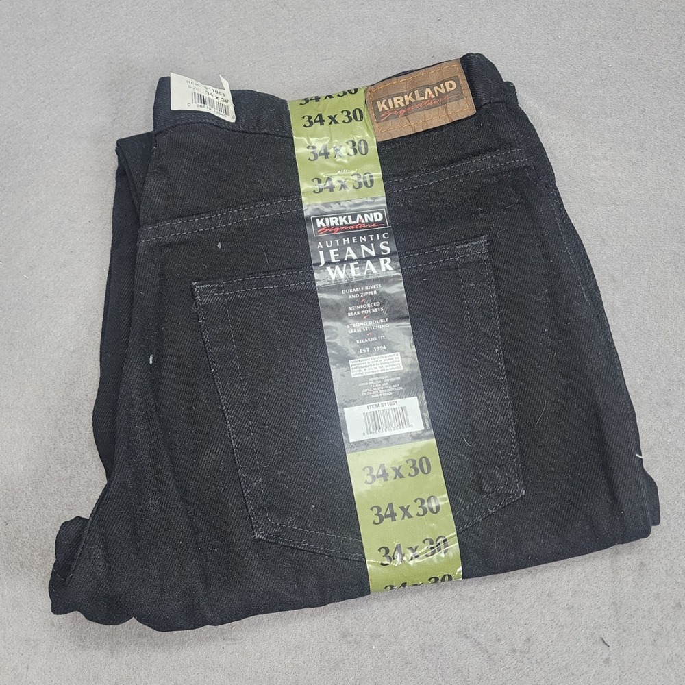 Kirkland Signature Jeans Black Relaxed Fit Authentic Denim Mens 34x30 NWT